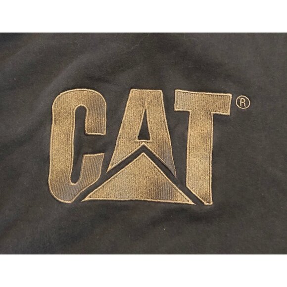 CAT Navy Cotton Hoodie Blue w/ Gray Logo Embroidered Sweatshirt Workwear - Picture 2 of 6